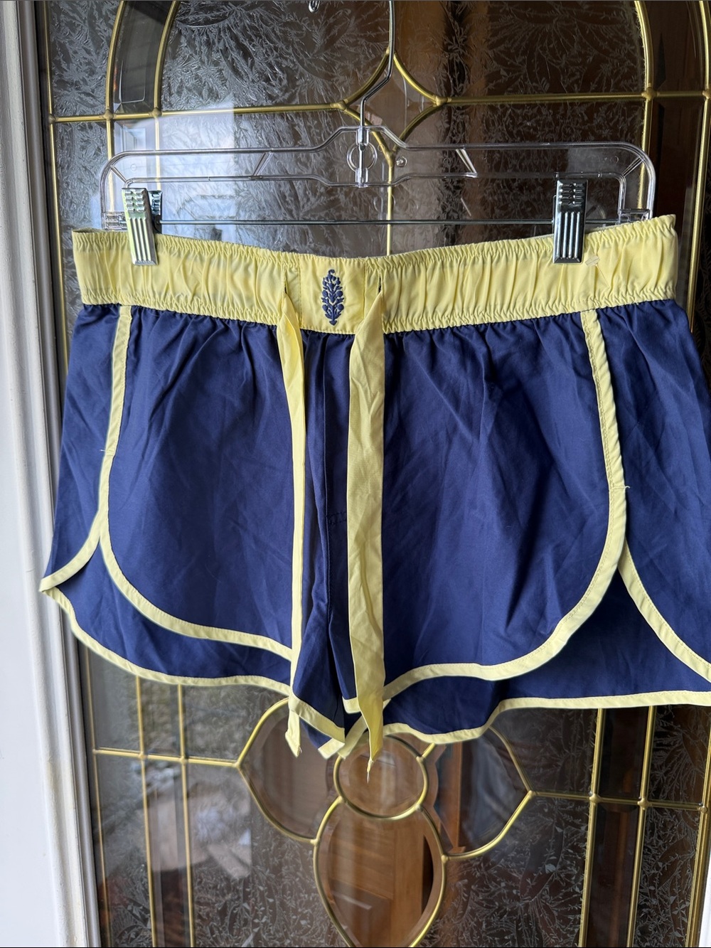 Free People Navy and Yellow RIGHT HOOK BOXER  Athletic Shorts